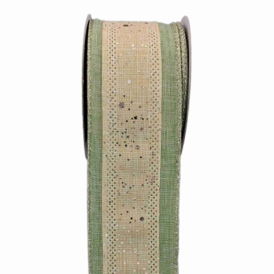 Stuha jutová s drátkem zelená vánoční tečky 9.1 m