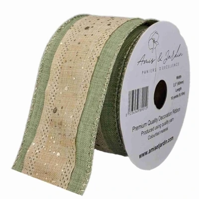 Stuha jutová s drátkem zelená vánoční tečky 9.1 m