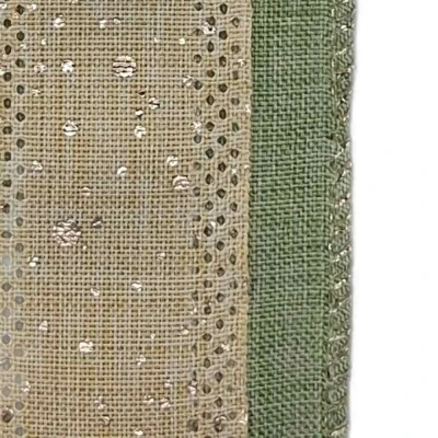 Stuha jutová s drátkem zelená vánoční tečky 9.1 m