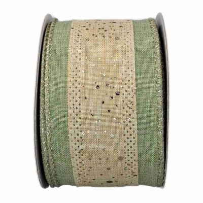 Stuha jutová s drátkem zelená vánoční tečky 9.1 m