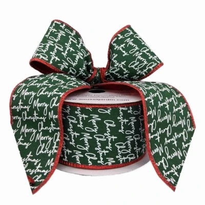 Stuha jutová s drátkem zelená vánoční text 9.1 m