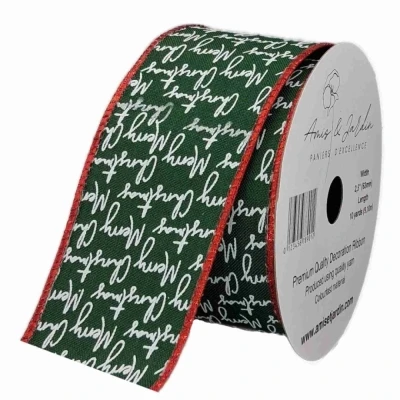 Stuha jutová s drátkem zelená vánoční text 9.1 m