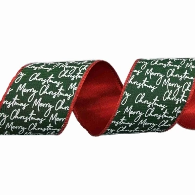 Stuha jutová s drátkem zelená vánoční text 9.1 m