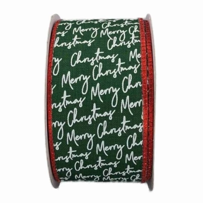 Stuha jutová s drátkem zelená vánoční text 9.1 m