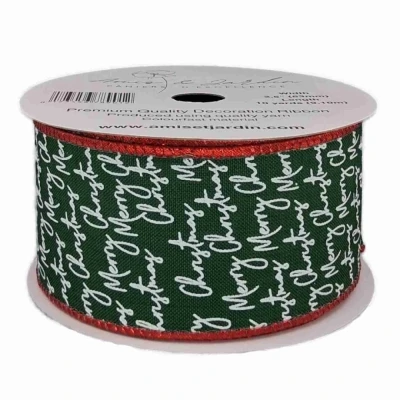 Stuha jutová s drátkem zelená vánoční text 9.1 m