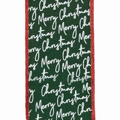 Stuha jutová s drátkem zelená vánoční text 9.1 m