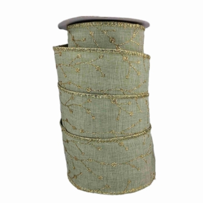 Stuha jutová s drátkem zelená vánoční větvičky 9.1 m