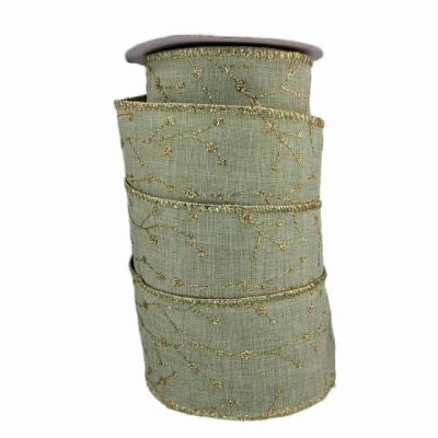 Stuha jutová s drátkem zelená vánoční větvičky 9.1 m