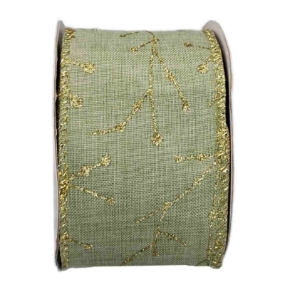 Stuha jutová s drátkem zelená vánoční větvičky 9.1 m