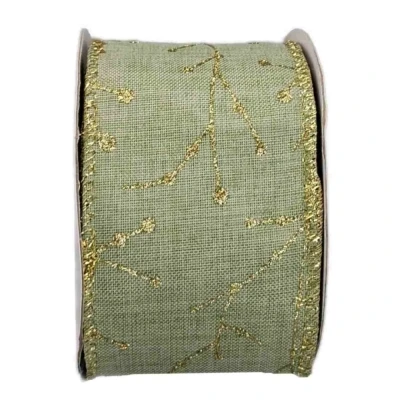 Stuha jutová s drátkem zelená vánoční větvičky 9.1 m