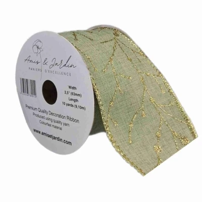 Stuha jutová s drátkem zelená vánoční větvičky 9.1 m