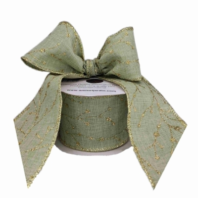 Stuha jutová s drátkem zelená vánoční větvičky 9.1 m