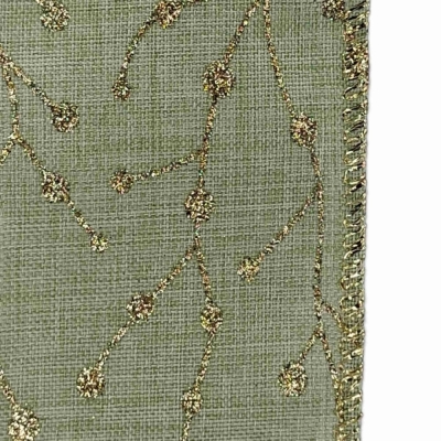 Stuha jutová s drátkem zelená vánoční větvičky 9.1 m