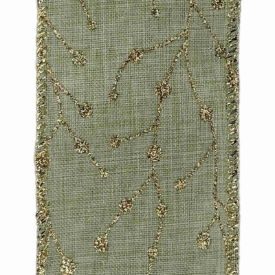 Stuha jutová s drátkem zelená vánoční větvičky 9.1 m