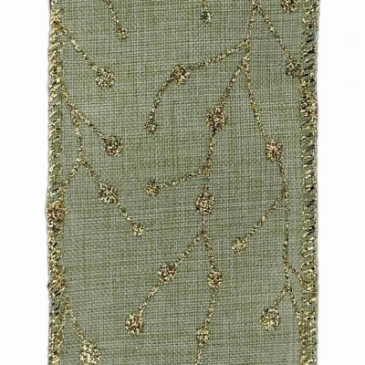 Stuha jutová s drátkem zelená vánoční větvičky 9.1 m