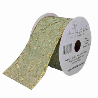 Stuha jutová s drátkem zelená vánoční větvičky 9.1 m