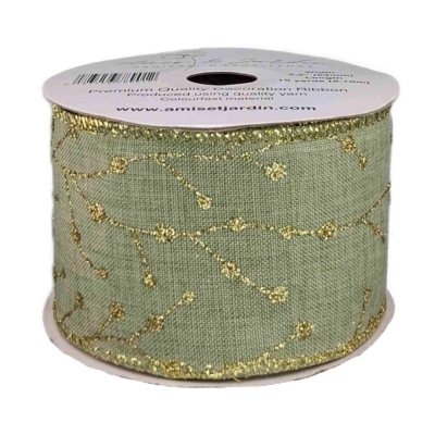 Stuha jutová s drátkem zelená vánoční větvičky 9.1 m