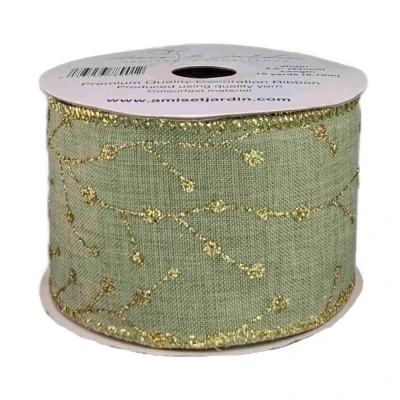 Stuha jutová s drátkem zelená vánoční větvičky 9.1 m