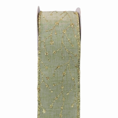 Stuha jutová s drátkem zelená vánoční větvičky 9.1 m