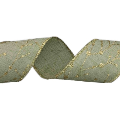 Stuha jutová s drátkem zelená vánoční větvičky 9.1 m