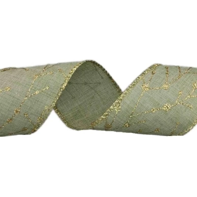 Stuha jutová s drátkem zelená vánoční větvičky 9.1 m