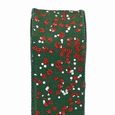 Stuha jutová s drátkem zelená vánoční větvičky s bobulkami 9.1 m