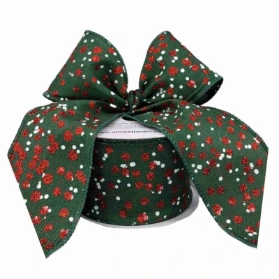 Stuha jutová s drátkem zelená vánoční větvičky s bobulkami 9.1 m