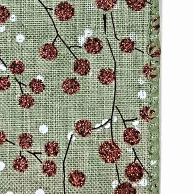 Stuha jutová s drátkem zelená vánoční větvičky s bobulkami 9.1 m