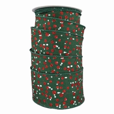 Stuha jutová s drátkem zelená vánoční větvičky s bobulkami 9.1 m