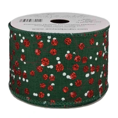 Stuha jutová s drátkem zelená vánoční větvičky s bobulkami 9.1 m