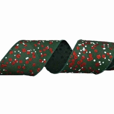 Stuha jutová s drátkem zelená vánoční větvičky s bobulkami 9.1 m