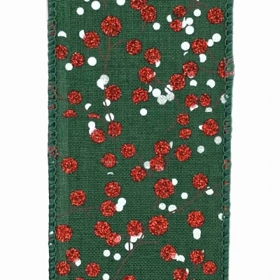 Stuha jutová s drátkem zelená vánoční větvičky s bobulkami 9.1 m