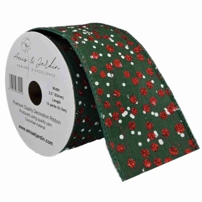 Stuha jutová s drátkem zelená vánoční větvičky s bobulkami 9.1 m