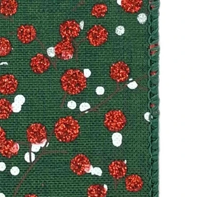 Stuha jutová s drátkem zelená vánoční větvičky s bobulkami 9.1 m