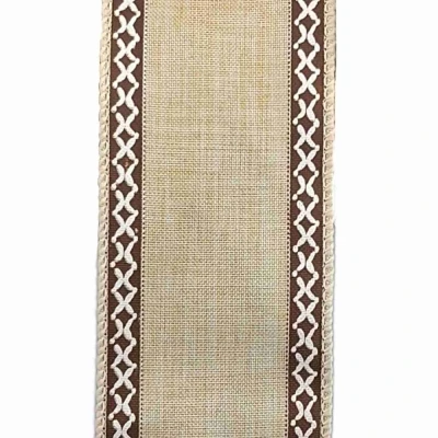 Stuha lněná s drátkem béžová přírodní geometrie 9.1 m