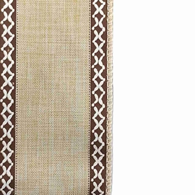 Stuha lněná s drátkem béžová přírodní geometrie 9.1 m