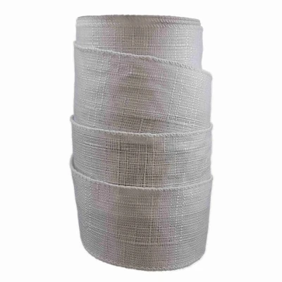 Stuha lněná s drátkem bílá 9.1 m