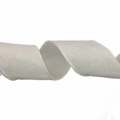 Stuha lněná s drátkem krémová svatební ornamenty 9.1 m