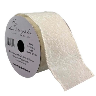 Stuha lněná s drátkem krémová svatební ornamenty 9.1 m