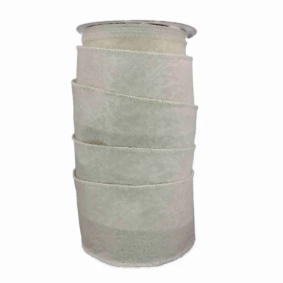 Stuha lněná s drátkem krémová svatební ornamenty 9.1 m
