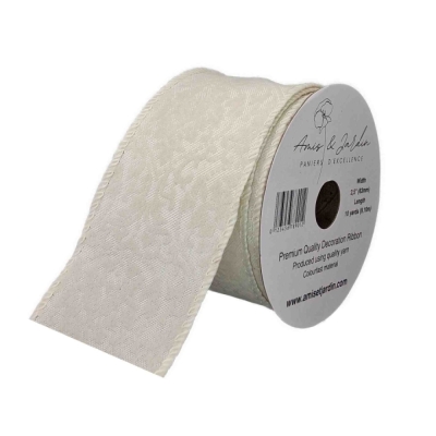 Stuha lněná s drátkem krémová svatební ornamenty 9.1 m