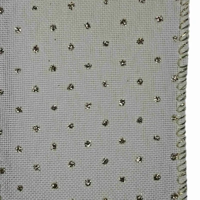 Stuha lněná s drátkem krémová vánoční tečky 9.1 m