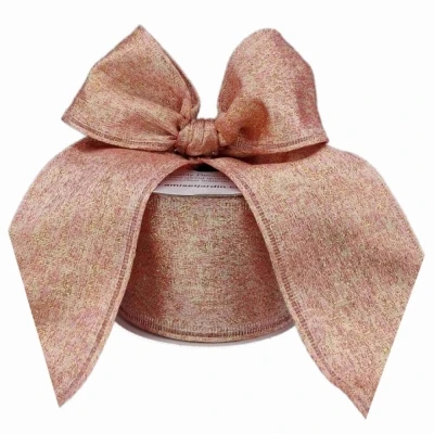 Stuha lněná s drátkem růžová vánoční třpytky 9.1 m