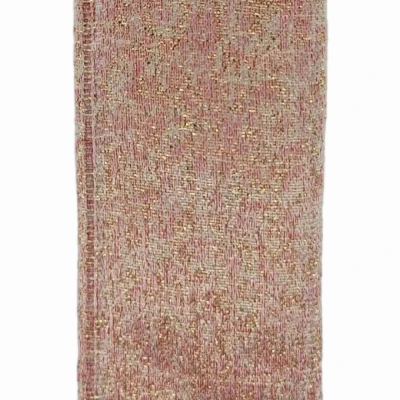 Stuha lněná s drátkem růžová vánoční třpytky 9.1 m