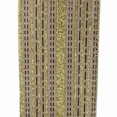 Stuha organzová s drátkem béžová vánoční pruhy 9.1 m