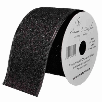 Stuha organzová s drátkem černá tečky 9.1 m