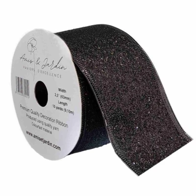 Stuha organzová s drátkem černá tečky 9.1 m