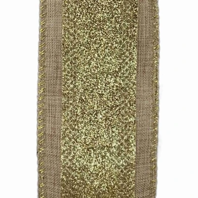 Stuha organzová s drátkem hnědá vánoční pruhy 9.1 m