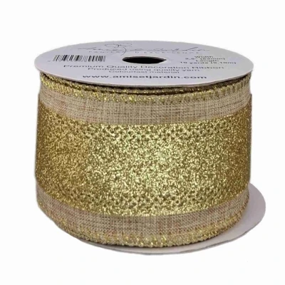 Stuha organzová s drátkem hnědá vánoční pruhy 9.1 m