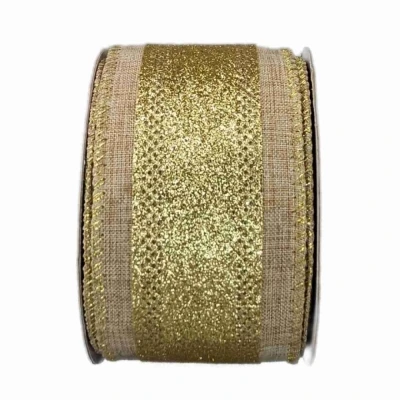 Stuha organzová s drátkem hnědá vánoční pruhy 9.1 m